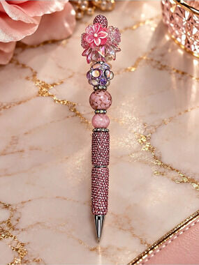Pink Rhinestone Floral Beaded Pen | Glam Sparkle Writing Pen